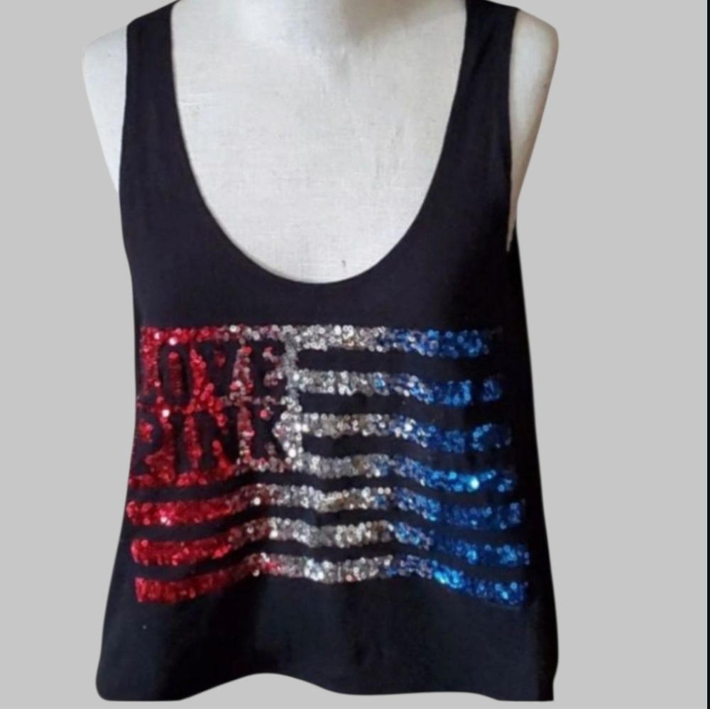 Victoria Secret PINK, Women's XSmall/ Patriotic Tank Sequin Flag, Labor Day